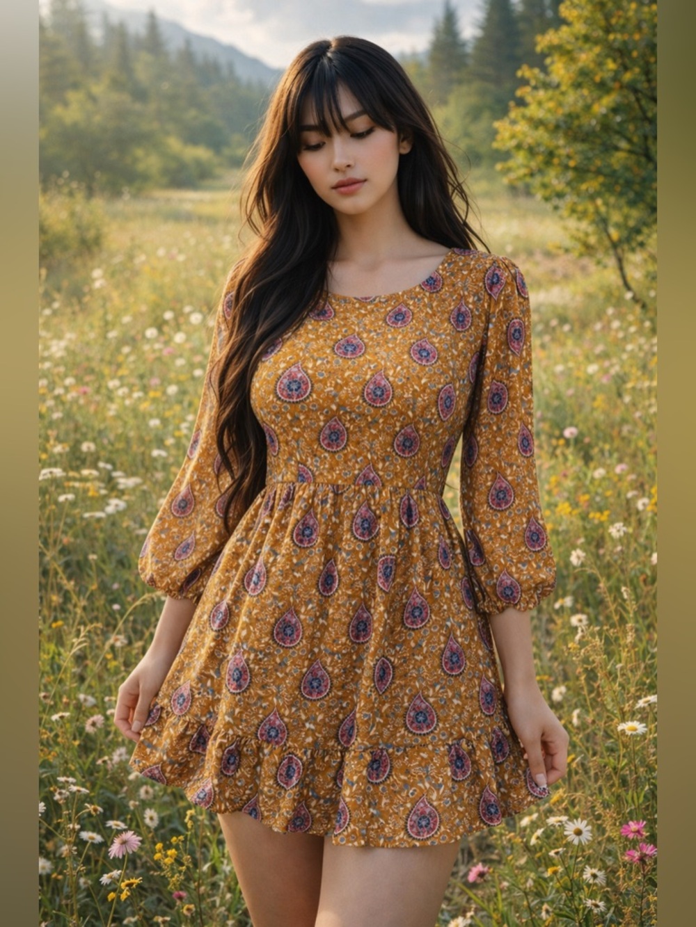 Zara Wandering Soul Golden hour boho prairie flowy mini dress Read Descrip